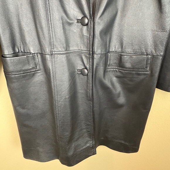 Savannah Black Leather Midi Jacket; Size Large - Picture 5 of 10